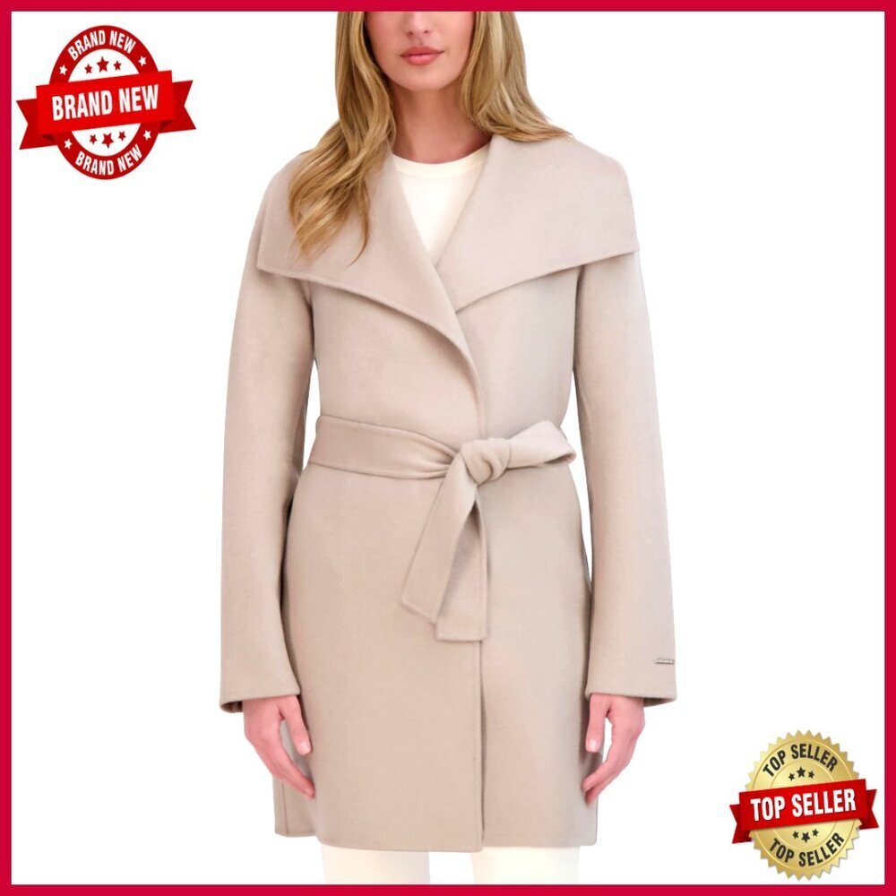 Lightweight Wool Wrap Coat with Tie Belt, Double-Faced Peacoat